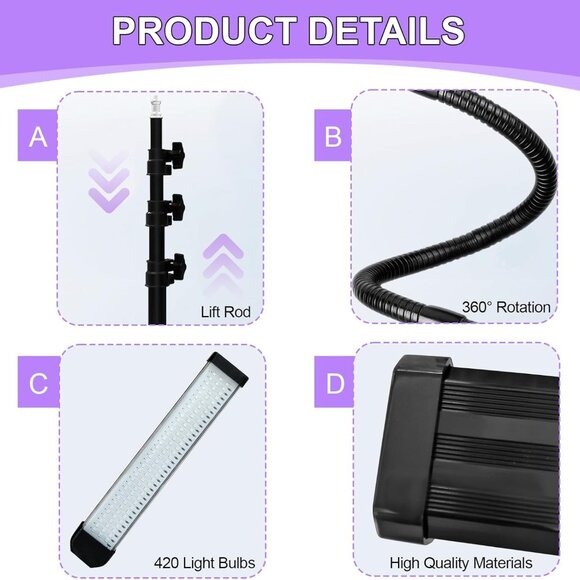 Tanning Lamp for Home Use with Adjustable Stand Purple Light for Indoor - Picture 5 of 7